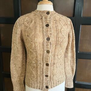 Cozy Cable Knit Woolen Cardigan Tan Buttoned Sweater-S